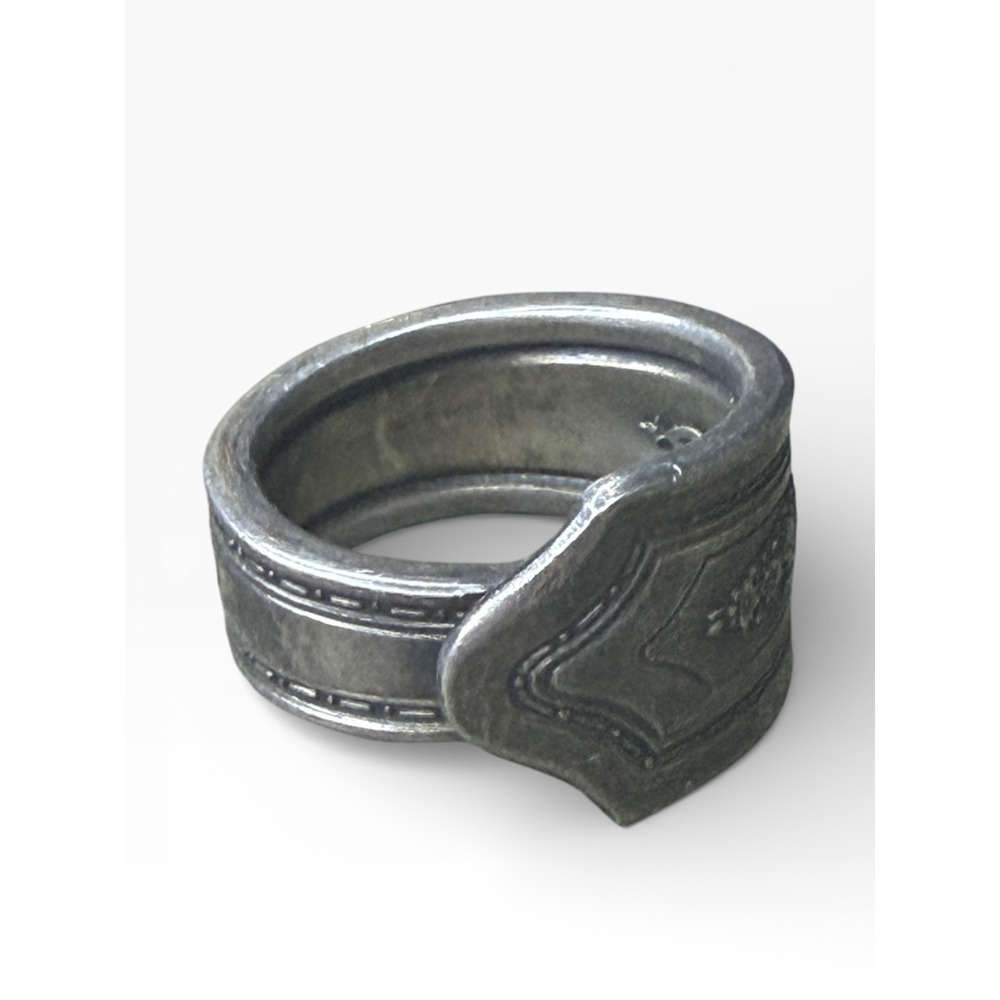 Artisan Spoon Ring Statement Ring Repurposed Silver Tone  Unique Design Size 6